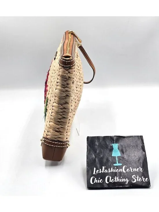 Michael Kors Women's Watermelon Raffia Malibu Straw XL Clutch Zip Wristlet 3304 - Picture 9 of 14